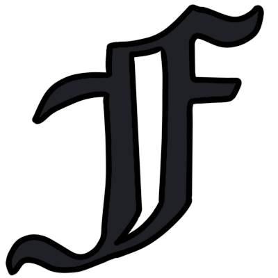 A black lowercase 'f' in a Gothic font